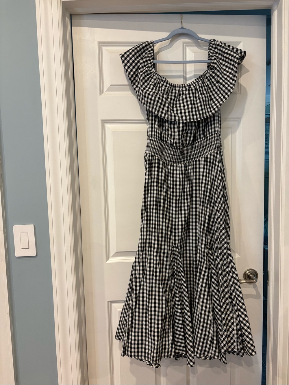 Chelsea & Theodore Black and White Gingham Ruffle Midi Dress